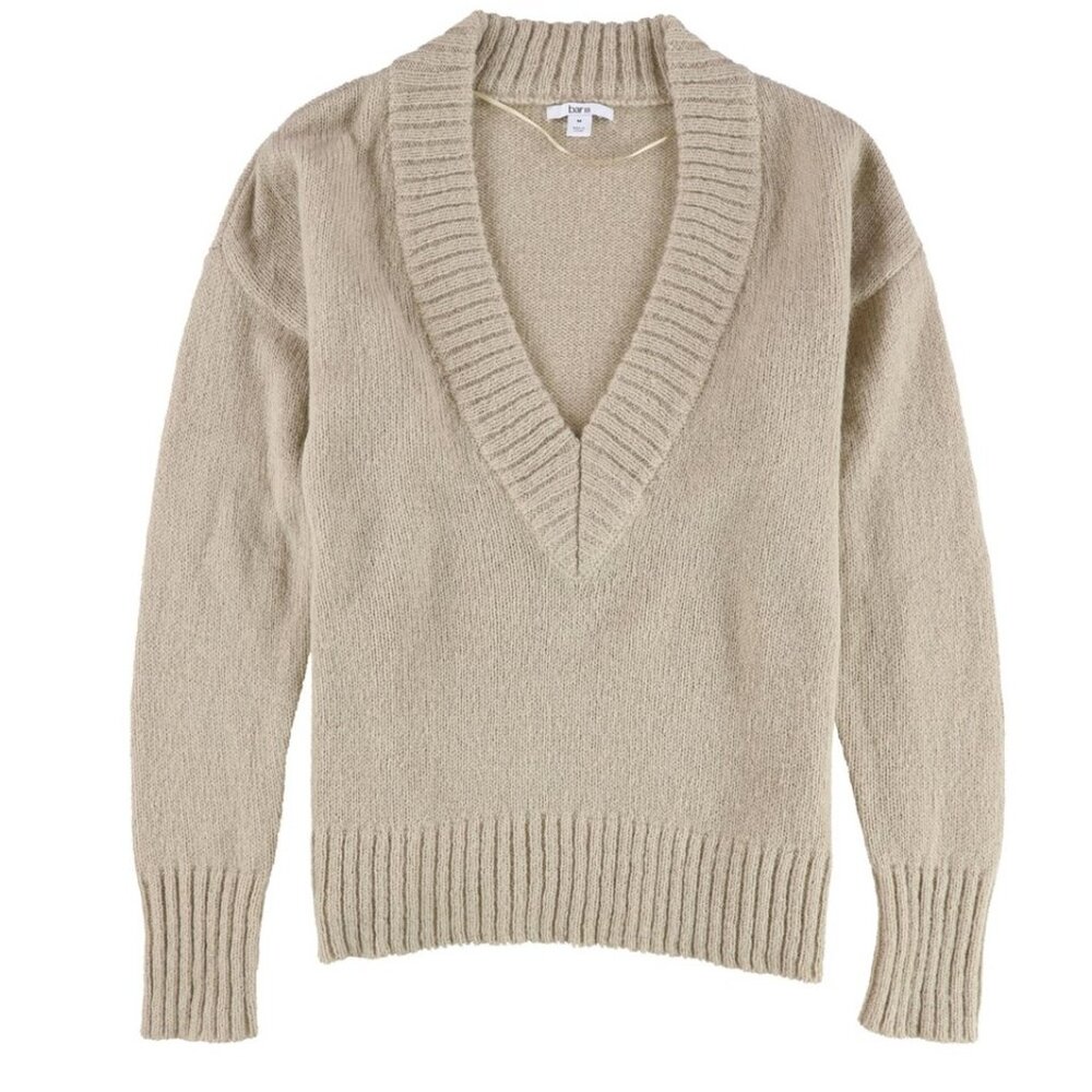 Beige Caramel Bar III Chunky V Neck Sweater